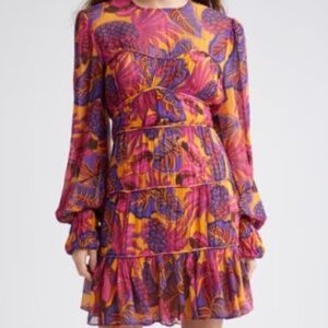 FARM Rio Fruit Dream Floral Long Sleeve Dress in Yellow